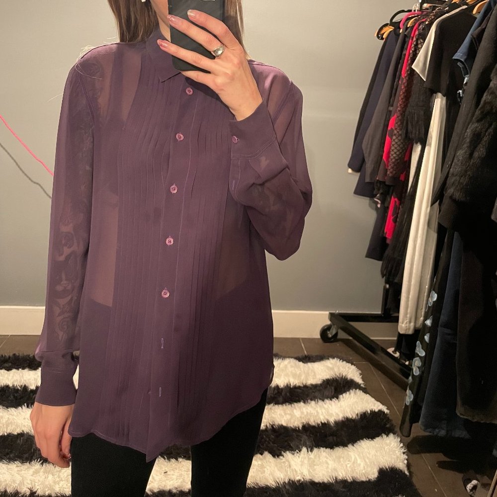 Equipment silk chiffon tuxedo shirt